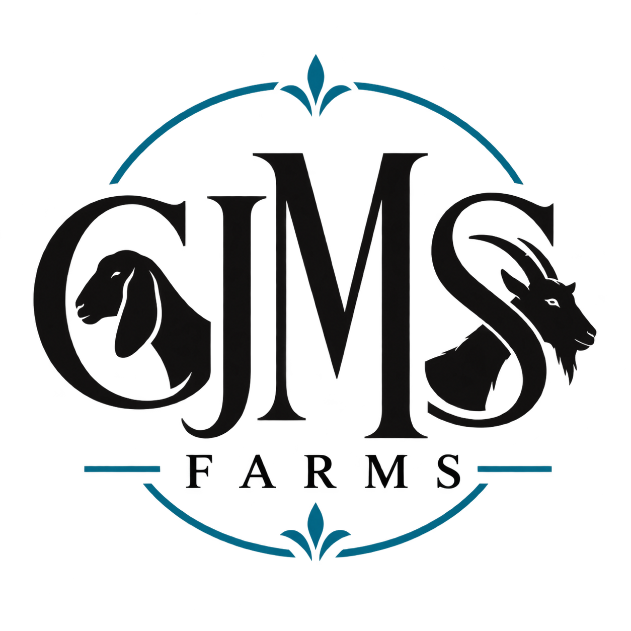 CJMS Farms logo featuring dairy and Angora goats